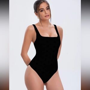 Black Lace-Up Back One Piece